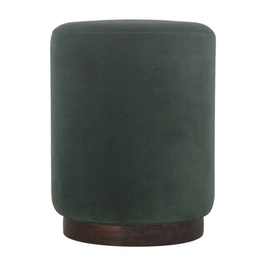 Emerald Velvet Footstool with Wooden Base 38x38x48cm