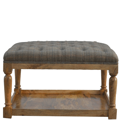 Multi Tweed Footstool with Shelf 80x80x50cm - Image 9