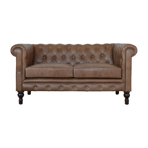 Brown Leather Double Seater Chesterfield Sofa 80x150x76cm - Image 10
