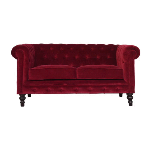 Wine Red Velvet Chesterfield Sofa 80x150x76cm - Image 11