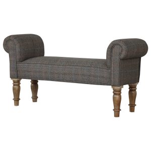 Multi Tweed Bedroom Bench with Turned Feet 30x100x52cm