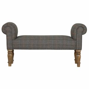 Multi Tweed Bedroom Bench with Turned Feet 30x100x52cm