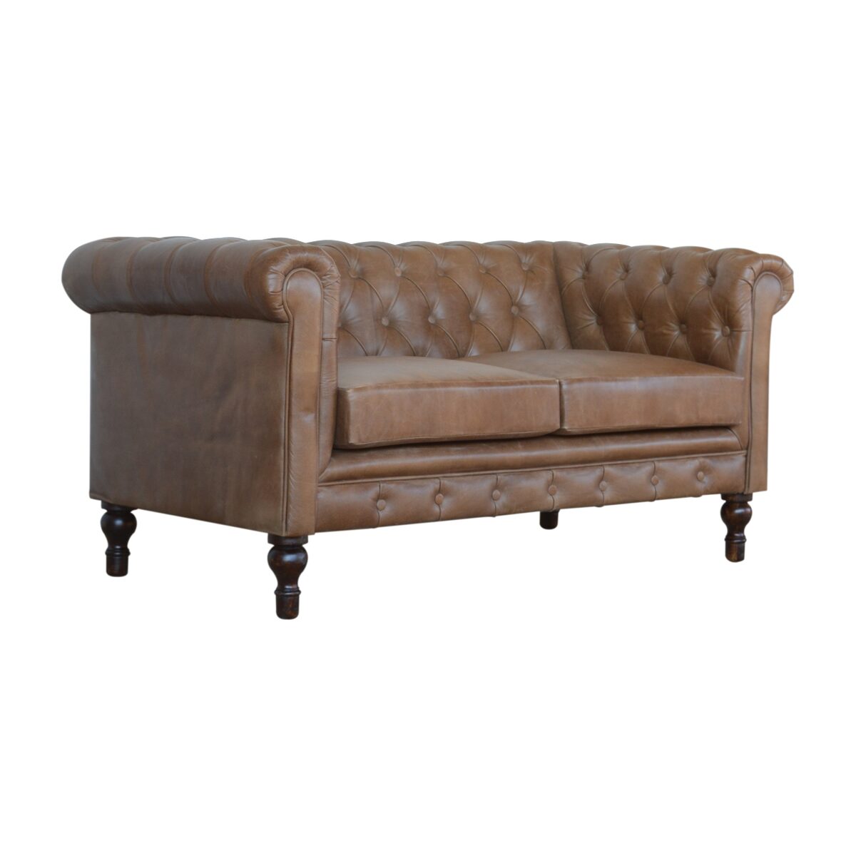 Brown Leather Double Seater Chesterfield Sofa 80x150x76cm - Image 9