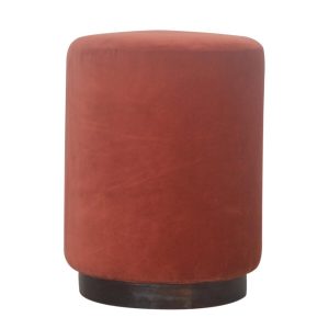 Brick Red Velvet Footstool with Wooden Base 38x38x48cm