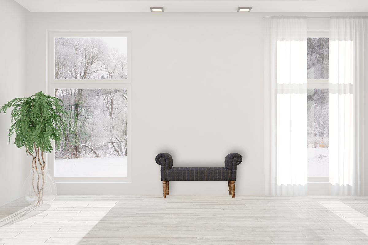 Pewter Tweed Bedroom Bench with Turned Feet 35x101x53cm - Image 11