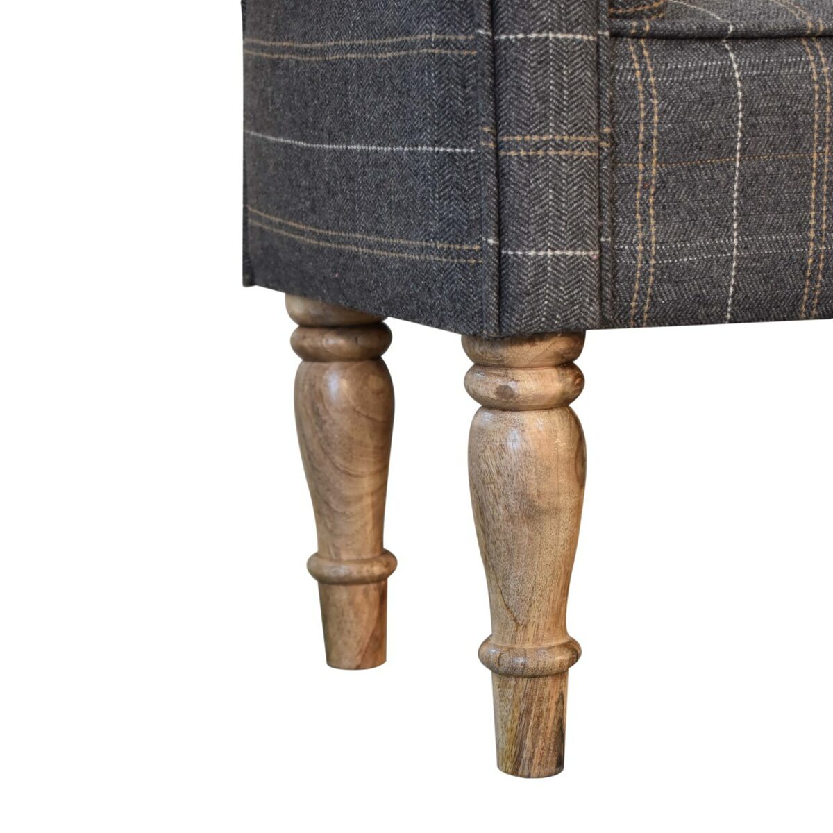 Pewter Tweed Bedroom Bench with Turned Feet 35x101x53cm - Image 8