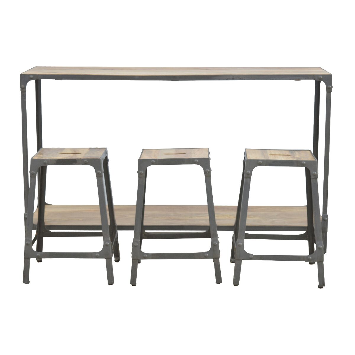 Iron Kitchen Table with 3 Nesting Stools 40x135x80cm - Image 8