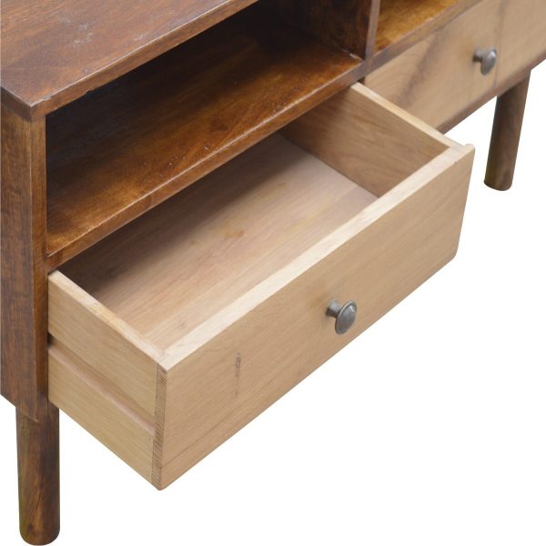 Solid Wood Media Unit with 2 Open Slots and 2 Oak Wood Front Drawers 35x90x47cm