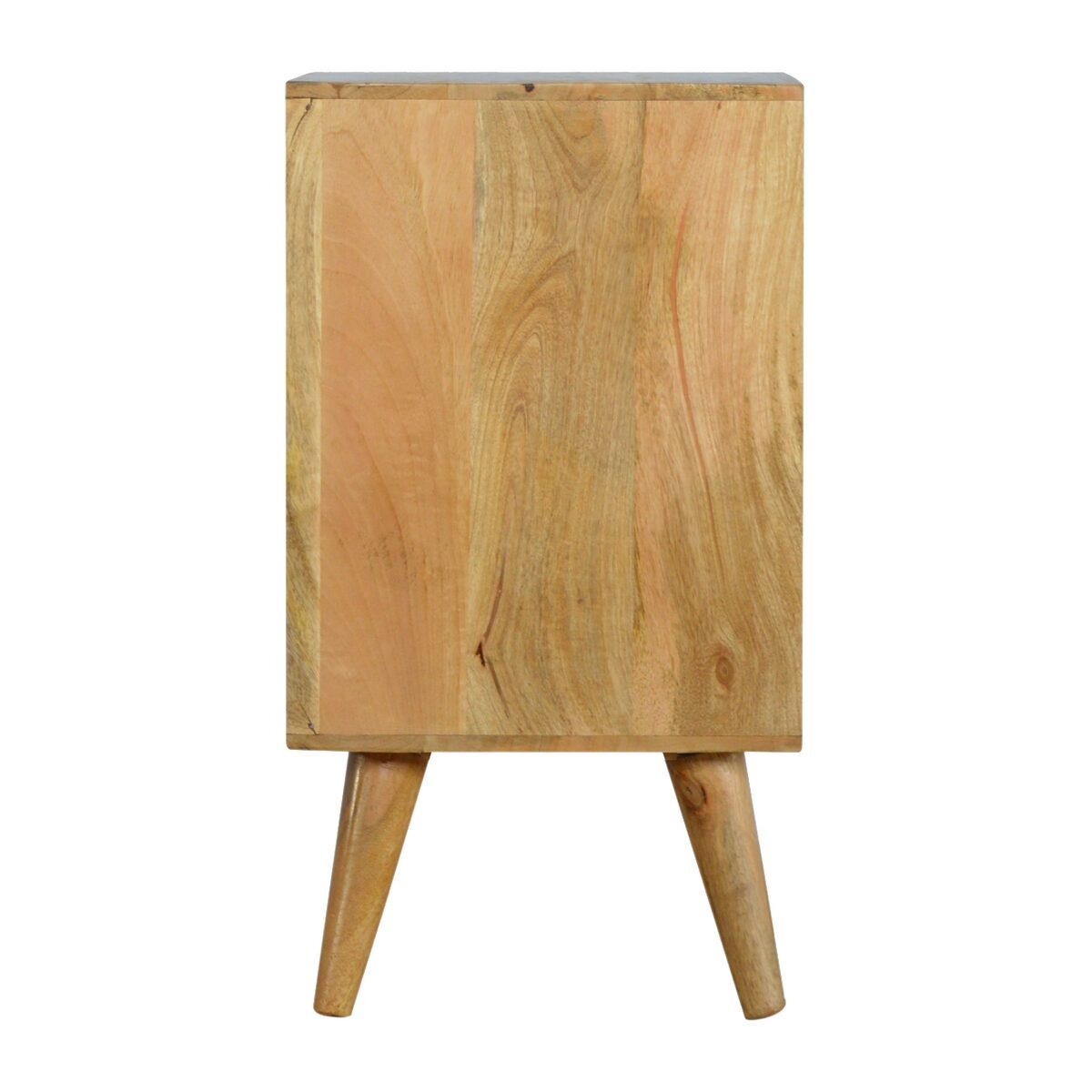 Solid Wood Bedside Table with 1 Glass Shelf and Geometric Screen 33x33x60cm - Image 8