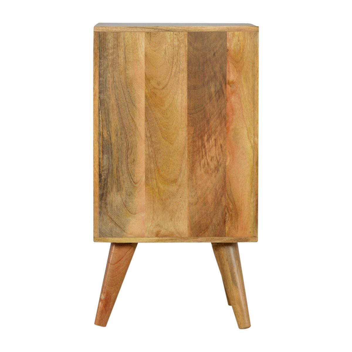 Solid Wood Bedside Table with 1 Glass Shelf and Geometric Screen 33x33x60cm - Image 9