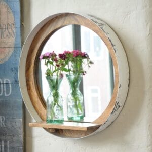 Urban Porthole Mirror w shelf Distressed White Recycled Drum