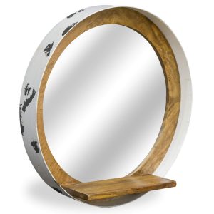 Urban Porthole Mirror w shelf Distressed White Recycled Drum Mango Wood