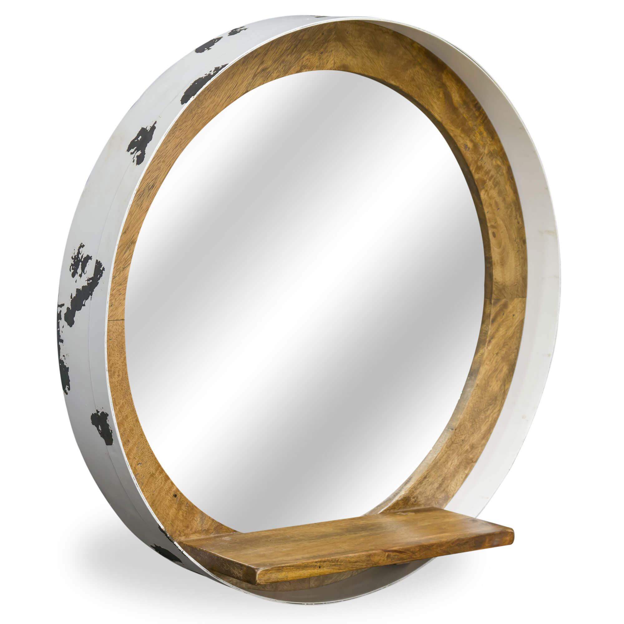 Urban Porthole Mirror w shelf Distressed White Recycled Drum
