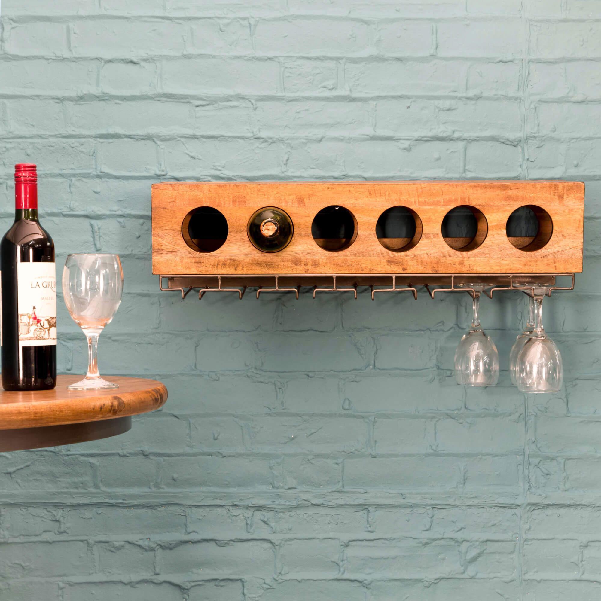Urban Wall-mounted Wine Rack w Glass holders