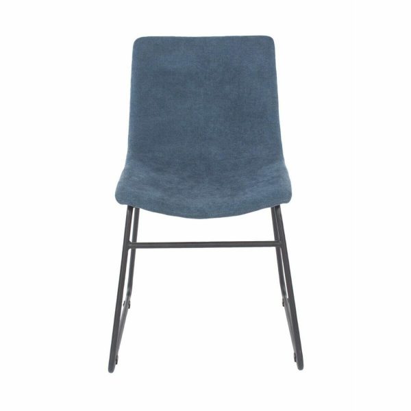 Aspen Core Blue Fabric Upholstered Dining Chairs With Black Metal Legs (Pair)