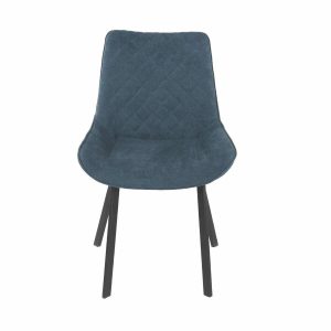 Aspen Core Blue Diamond Stitch Fabric Upholstered Dining Chairs With Black Metal Legs (Pair)