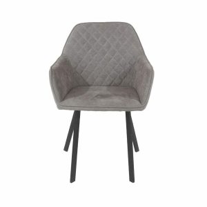 Aspen Core Fabric Grey Fabric Upholstered Armchairs With Black Metal Legs (Pair)