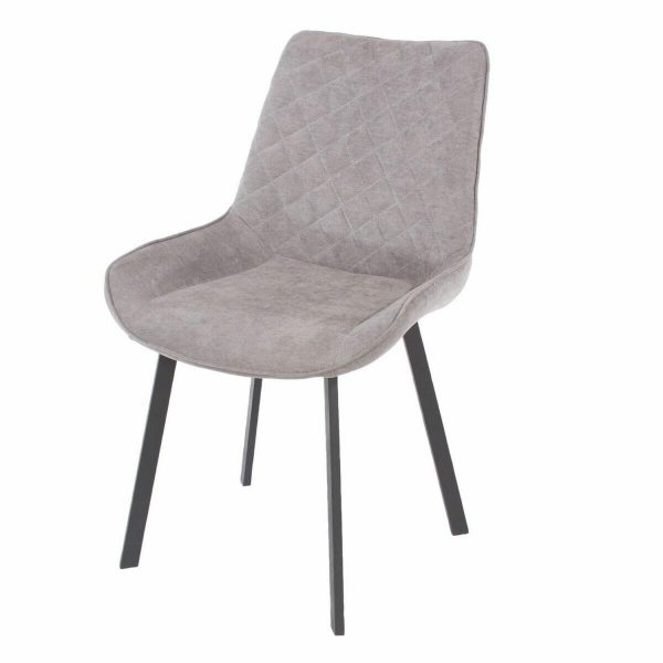 Aspen Core Grey Diamond Stitch Fabric Upholstered Dining Chairs With Black Metal Legs (Pair)