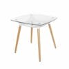 Aspen Core Glass Square Clear Glass Top Table With White Plastic Underframe & Wooden Legs