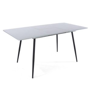 Aspen Core Mdf Rectangular Exttending Table With Metal Legs, High Grey Gloss