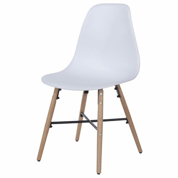 Aspen Core Plastic White Plastic Chairs With Wood Legs &Amp; Metal Cross Rails (Pair)