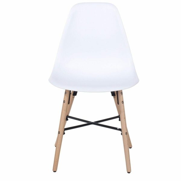 Aspen Core Plastic White Plastic Chairs With Wood Legs & Metal Cross Rails (Pair)
