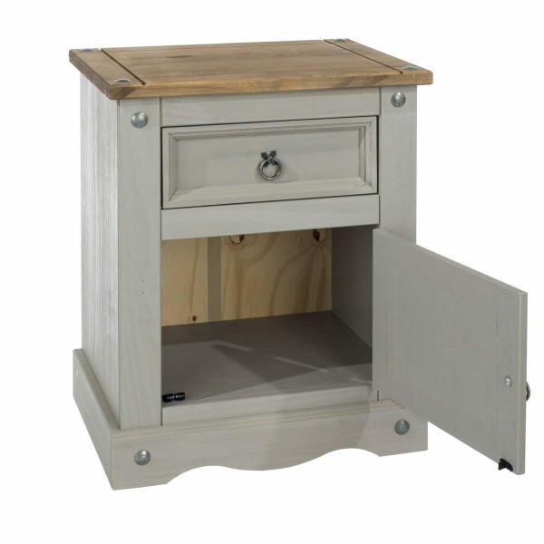 Corona Grey Pine 1 Door, 1 Drawer Bedside Cabinet