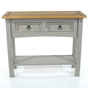 Corona Grey Pine 2 Drawer Hall Table With Shelf (Non Dovetail Drawer)