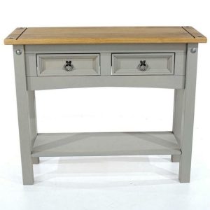 Corona Grey Pine 2 Drawer Hall Table With Shelf (Non Dovetail Drawer)