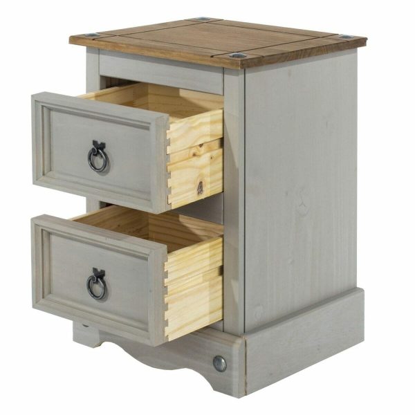 Corona Grey Pine 2 Drawer Petite Bedside Cabinet