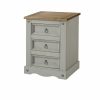 Corona Grey Pine 3 Drawer Bedside Cabinet