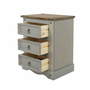 Corona Grey Pine 3 Drawer Bedside Cabinet