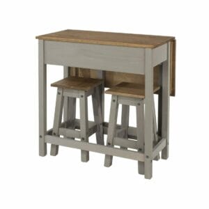 Corona Grey Pine Breakfast Drop Leaf Table & 2 Stools Set