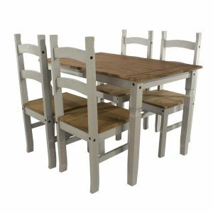 Corona Grey Pine Rectangular Dining Table & 4 Chair Set