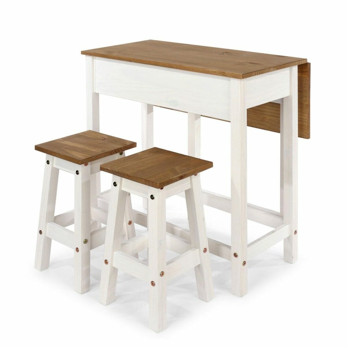 Corona White Pine Breakfast Drop Leaf Table & 2 Stools Set