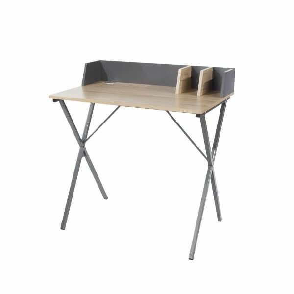 Loft Home Office Melamine Desk, Oak Effect Top & Grey Metal Cross Legs