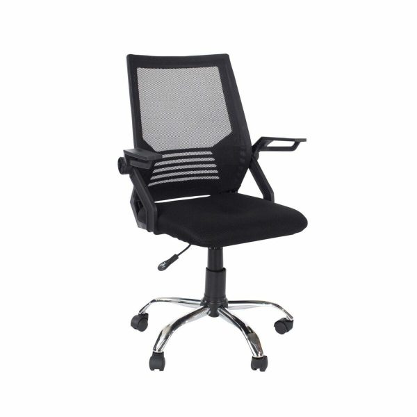 Loft Home Office Plastic Armed Chair, Black Mesh Back, Black Fabric Seat & Chrome Base