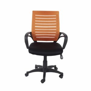 Loft Home Office Plastic Armed Chair, Orange Mesh Back, Black Fabric Seat & Black Base