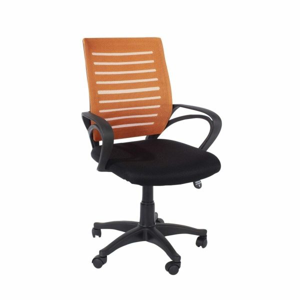 Loft Home Office Plastic Armed Chair, Orange Mesh Back, Black Fabric Seat &Amp; Black Base