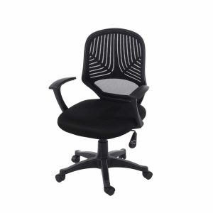 Loft Home Office Plastic Chair In Black Mesh Back, Black Fabric Seat & Black Base