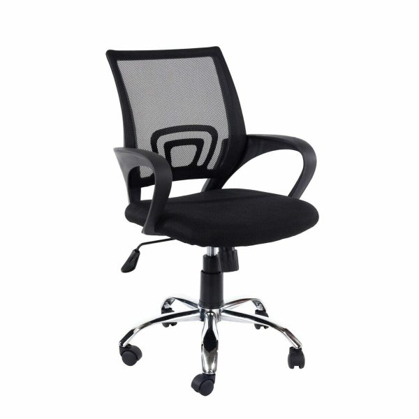Loft Home Office Plastic Chair In Black Mesh Back, Black Fabric Seat & Chrome Base