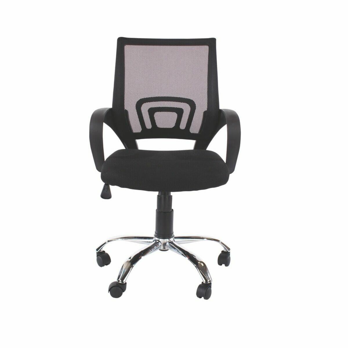 Loft Home Office Plastic Chair In Black Mesh Back, Black Fabric Seat & Chrome Base