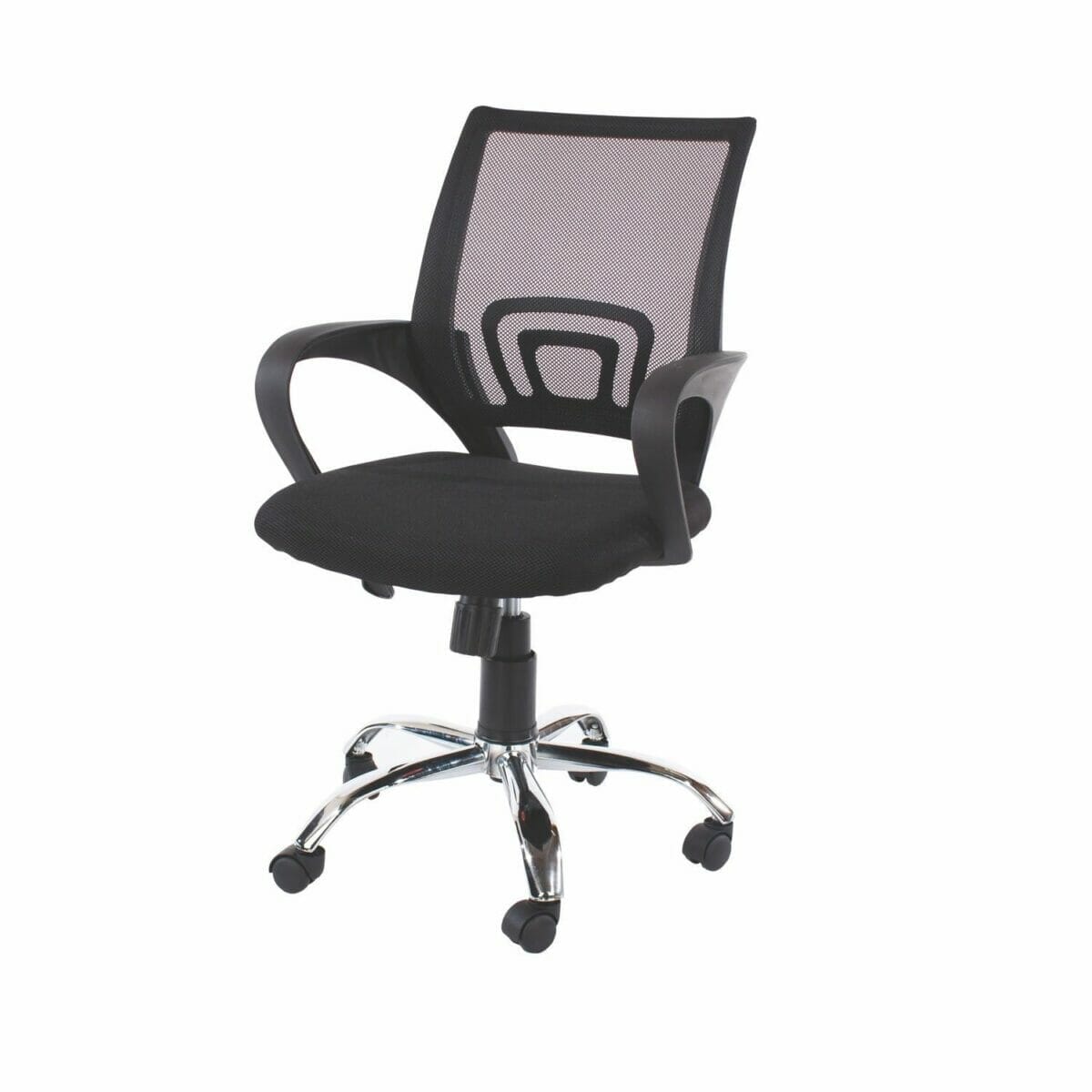 Loft Home Office Plastic Chair In Black Mesh Back, Black Fabric Seat & Chrome Base