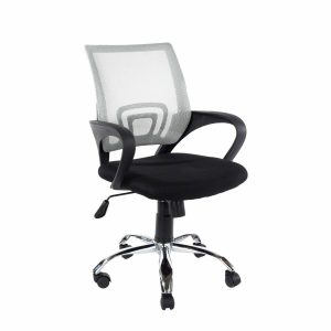 Loft Home Office Plastic Chair In Grey Mesh Back, Black Fabric Seat & Chrome Base