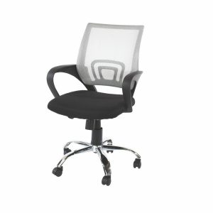 Loft Home Office Plastic Chair In Grey Mesh Back, Black Fabric Seat &Amp; Chrome Base