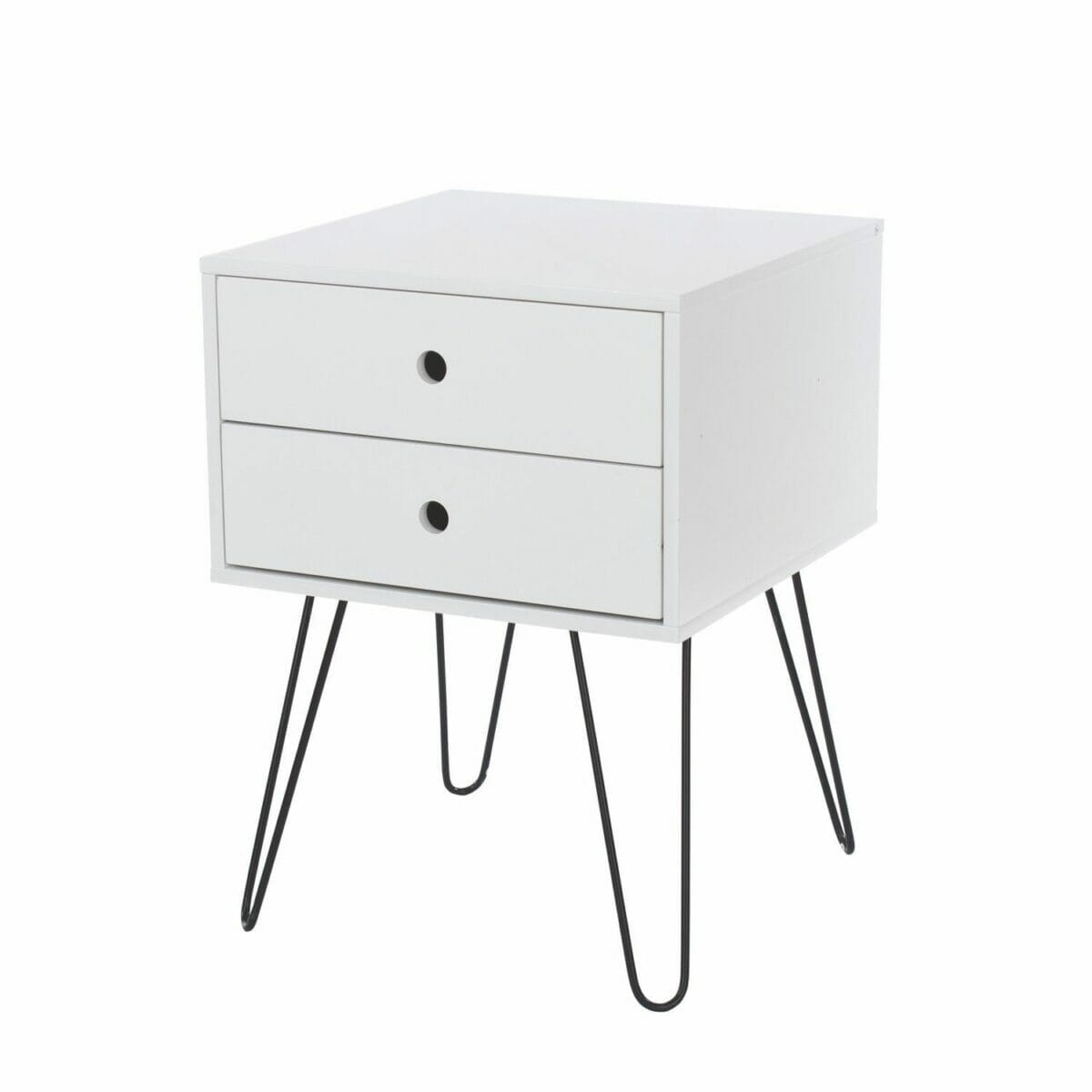 Options Mdf Telford, White & Metal 2 Drawer Bedside Cabinet