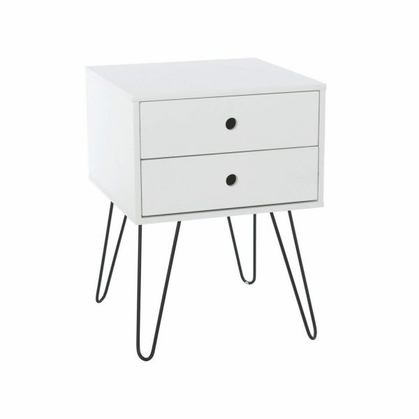 Options Mdf Telford, White & Metal 2 Drawer Bedside Cabinet