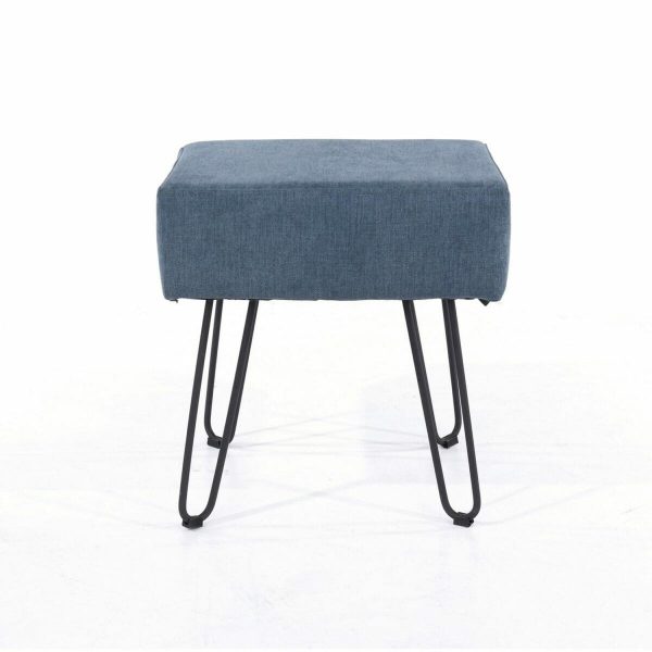 Soft Furnishings Fabric Blue Fabric Upholstered Rectangular Stool With Black Metal Legs