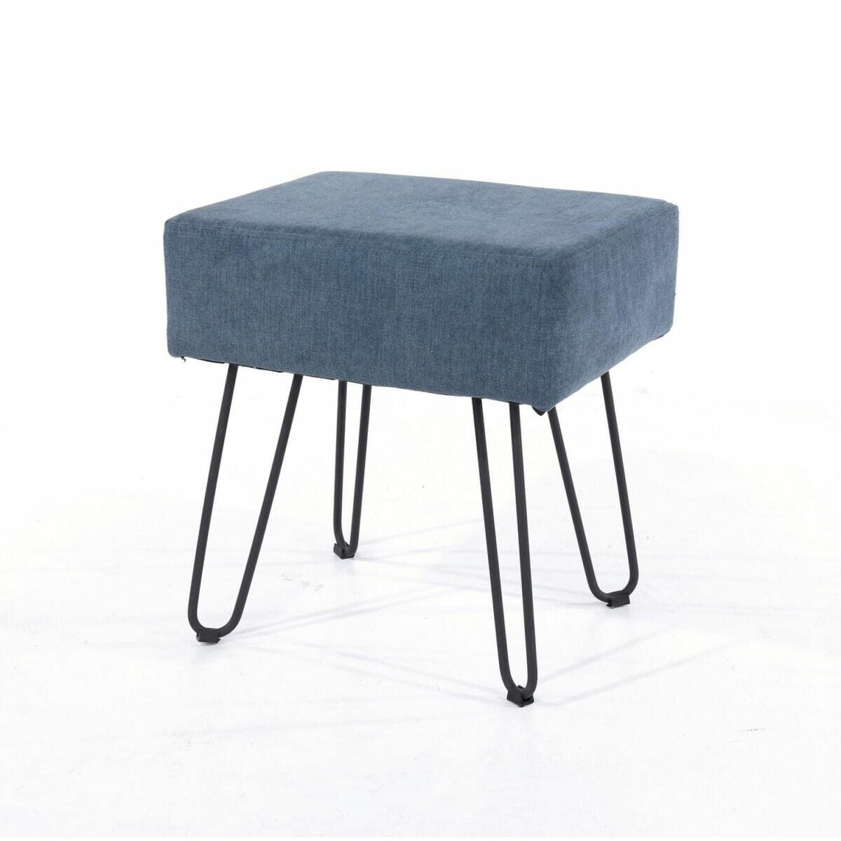 Soft Furnishings Fabric Blue Fabric Upholstered Rectangular Stool With Black Metal Legs