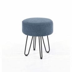 Soft Furnishings Fabric Blue Fabric Upholstered Round Stool With Black Metal Legs